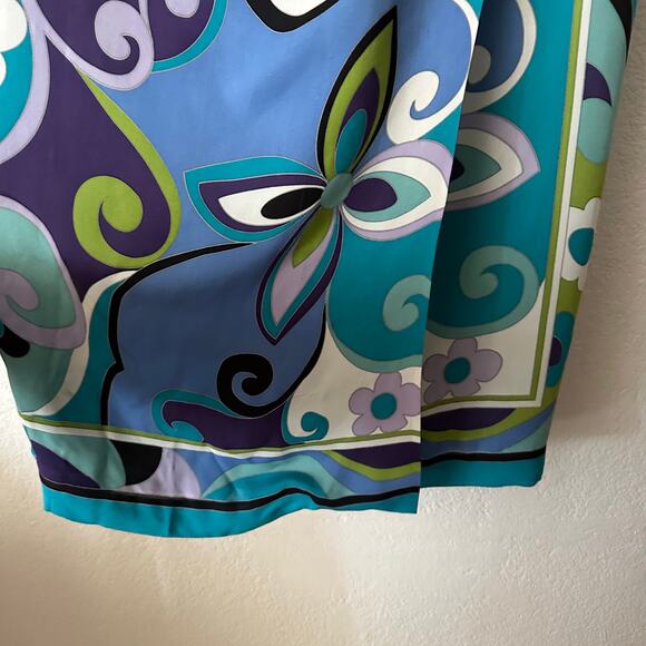 Vintage Silk Club Collection Floral Midi Wrap Silk Skirt Blue Size 4 - Picture 2 of 6